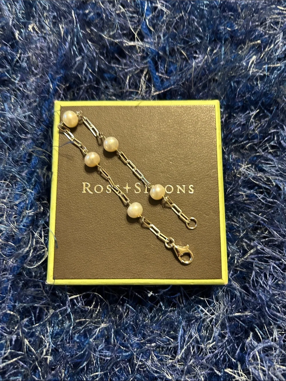 Ross-Simons Silver PaperclipChain Bracelet with Genuine Pearls